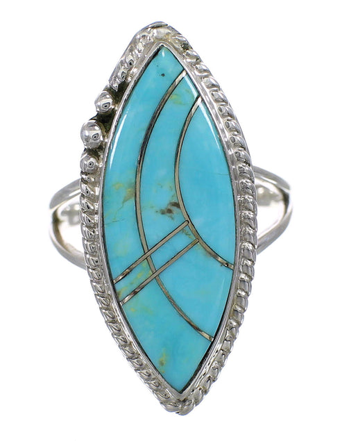 Sterling Silver Turquoise Inlay Ring Size 8-1/4 FX93581